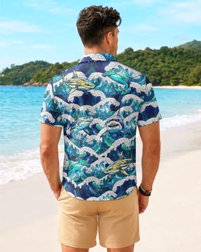 Image of 99TIMORO Fathers Film Button Down Shirt for Men, Funny Hawaiian Short Sleeve Top, Summer Beach Gifts