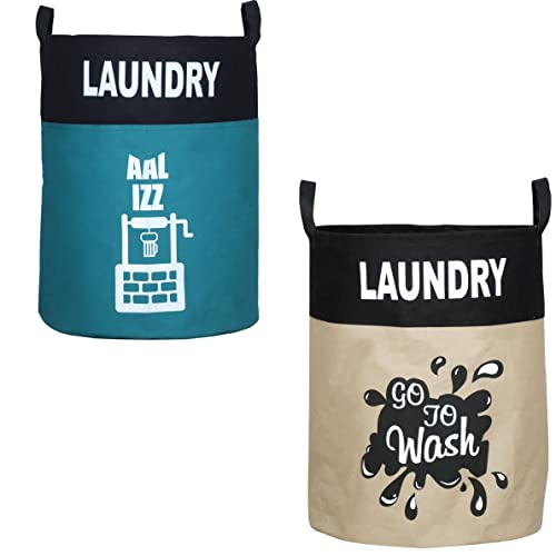 Image of 45 L Canvas Laundry Basket for Clothes & Toys (Go to Wash & Aal Izz Well, Pack 2)