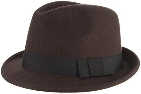 GEMVIE Men's Warm Wool Blend Dent Trilby Panama Fedora Gangster Hat Brown
