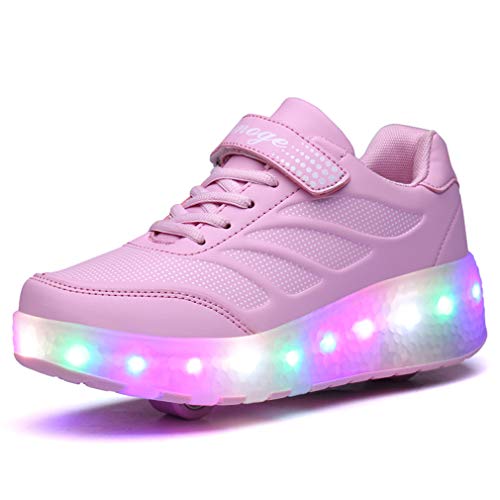 Unisex LED-Skater-Schuhe für Kinder, Mädchen, Mode, Skateboarding-Schuhe mit zwei Rädern, USB, 7 Farben, Flashing Sneaker, legere Schuhe, Fitness, Rollerblades, Outdoor-Sportschuhe, Rosa1, 37 EU Cover