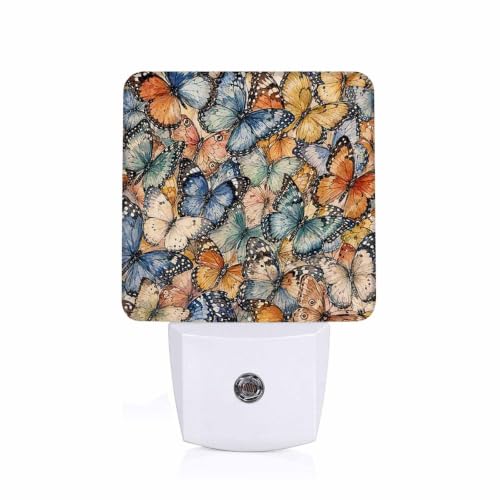 Image of LED Night Light,Butterfly Wings LED Night Light Plug into Wall with Dusk to Dawn Light Sensor White Energy Efficient Nightlight for Bedroom Bathroom Hallway Living Room Kitchen