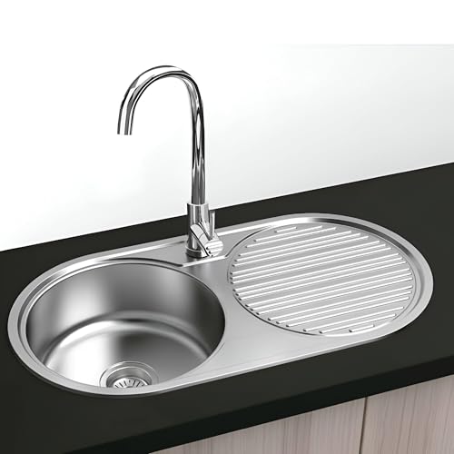 Londres - Fregadero de Encastrar Redondo 84x44 | 1 Seno y 1 Escurridera | Acero Inoxidable Aisi 304 |