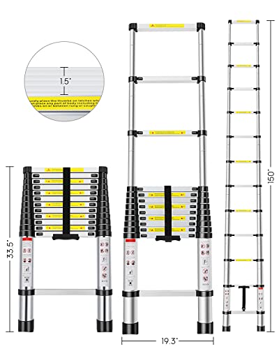12.5Ft Telescoping Ladder, Telescopic Extension Ladder, Aluminum Alloy Folding Ladder Portable Multi-Purpose For Indoor Outdoor Work, Heavy Duty 330 Lbs Load #TOP1