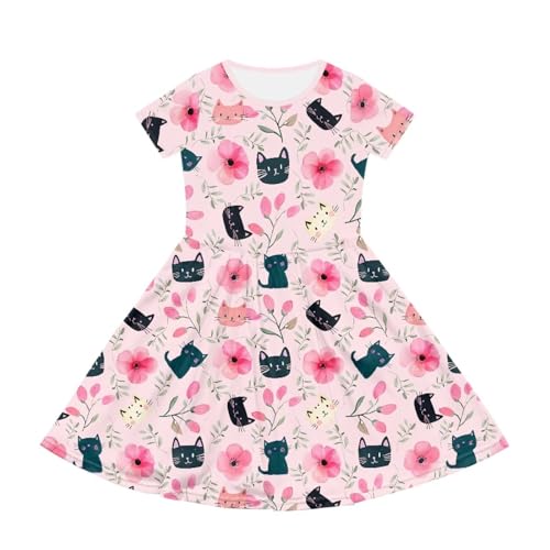 Image of Short Sleeve Dress for Girls with Pockets Cute Toddler Girl Clothes Summer 2-12