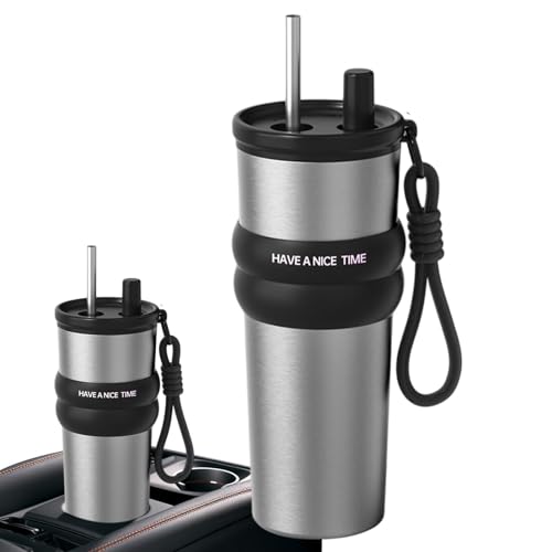 Genérico Taza Térmica Para Coche - Termo De 710 ml Con Pajita,Vaso Para Automóvil Mantiene Bebidas Frías Y Calientes Para Deportes Picnic Viaje Y Desplazamientos