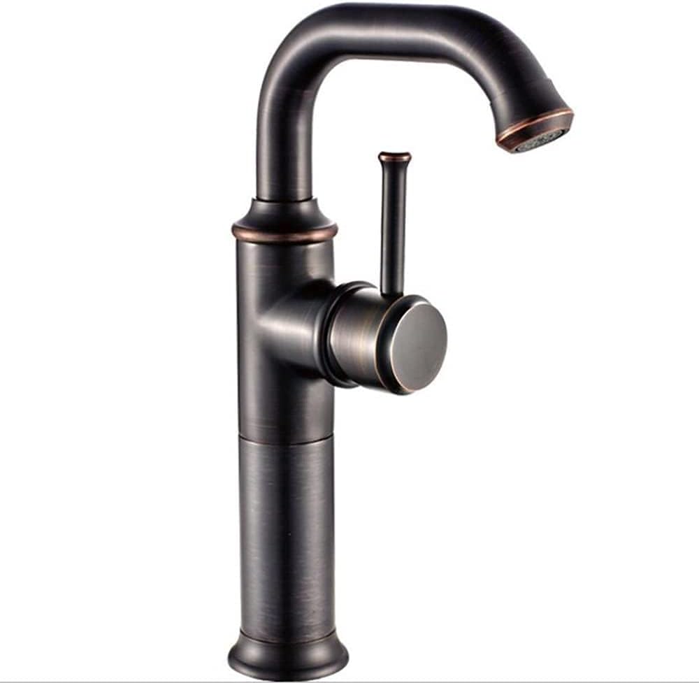 JRUIA Retro Black Bathroom Basin Taps Single Lever Bath Mixer Tap 360 Degree Swivel Spout Faucet in Brass Oil Rubbed Bronze Brushed,High 29.5cm