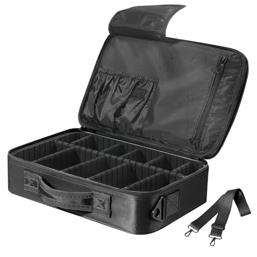 Luxspire Kosmetik Aufbewahrungsbox, Wasserdicht Kosmetikbeutel Reißverschluss Make-up Organizer Verstellbar Mädchen Schultergurt Etui Oxford Aufbewahrungstasche für Damen Maskenbildner - Schwarz