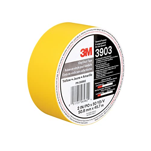 3M Vinyl Duct Tape 3903, Yellow, 2 in x 50 yd, 6.5 mil, Individually Wrapped Conveniently Packaged