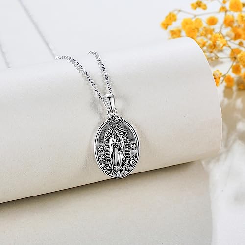 YAFEINI Virgen De Guadalupe Necklace 925 Sterling Silver Mother Mary Necklace Virgencita Jewelry Thanksgiving Day Gifts for Women4