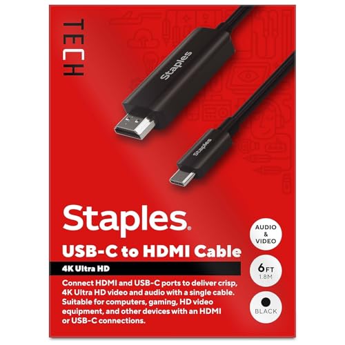 Staples TECH 6tB[g USB-C - HDMI I[fBI/rfIP[uAIX-IX ubN (ST62472)