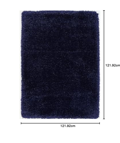 Image of Carpet for Living Room, 4x4 (Round) Feet Blue Solid Plain Modern Polyster Luster Shaggy Ultra Thick and Pluffy Soft Shag Area Rug for Your Bedroom, Kid Room, Office and Home