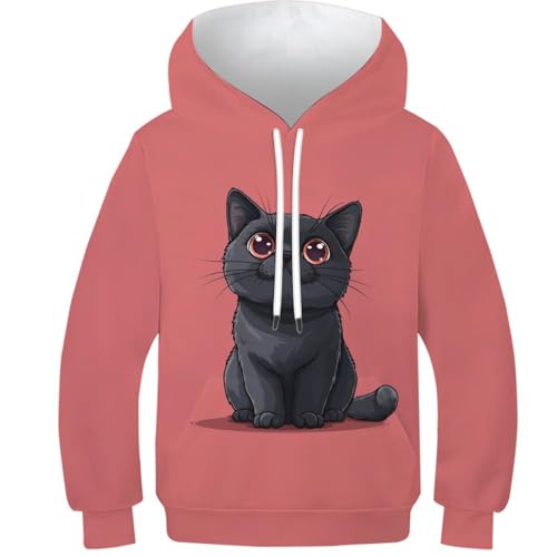 Pull sport casual chaton sweat à capuche 3D manches longues enfants 8-10Y