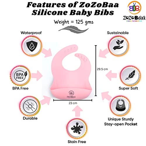 Image of Silicone Baby Bib with Spoon and Fork Set | Waterproof Adjustable Bib & First Stage Feeding Utensils for Infants & Toddlers | Soft Silicone Spoon for Baby 6 Months+,1 Set, Light Pink