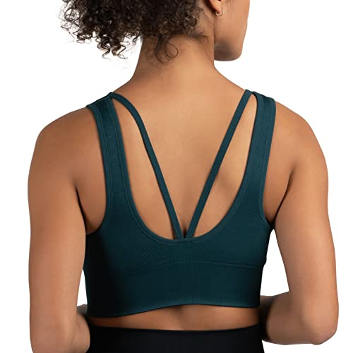 New Balance Women's Seamless Medium Impact High Neck, Scoop Back Sports Bra with Removable Pads2