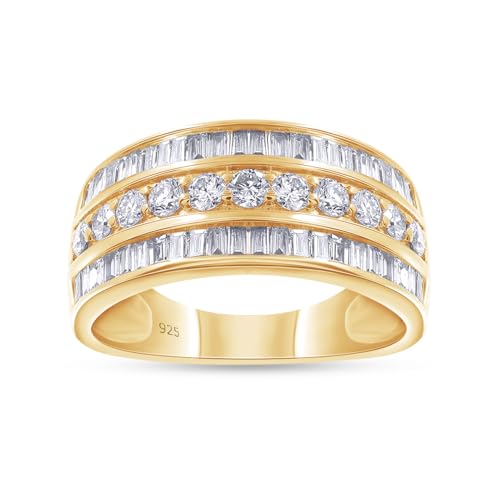 1 Carat Lab Grown Diamond Wedding Bands Ring For Women & Men, 3 Row Half Eternity Stackable Promise Ring In 14K Gold Over Sterling Silver Jewelry Gifts