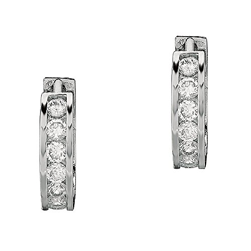 Ritastephens Sterling Silver Channel-set Cubic Zirconia CZ Huggie Hoop Earrings (11mm, 13mm, 14.5mm)