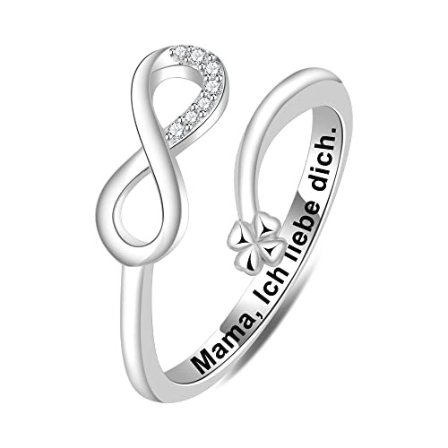 ENGRAWELRY Damen Offener Ring Gravur Mama Ich liebe dich Silber 925 Kristallschmuck Unendlichkeit Blumen Originell Geschenk für Weihnachten Muttertag Geburtstag Cover