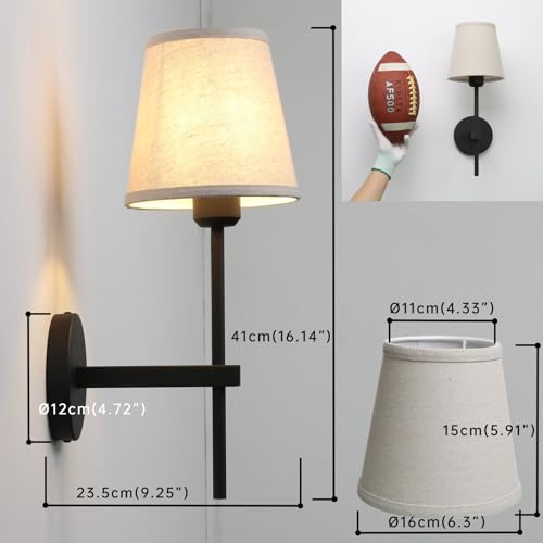 Image of Vintage Wall Sconce with Linen Fabric Shade, E26 Bathroom Vanity Light, Hardwired Indoor 1-Light Wall Mounted Lamp for Hallway Bedside Nightstand Light