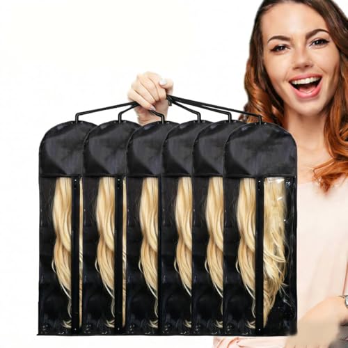 builson 6pcs Anti-Static Wig Storage & Care Wig Stand Hair Extension Holder Wig Bags Storage With Hanger Dust-Proof Wig Organizer For Multiple Wigs Travel Case & Accessories (Black 6pcs(23.5inch))
