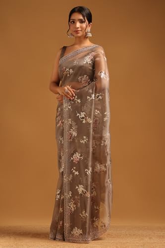 Image of Soch Womens Organza Floral Saree With Stone Work
