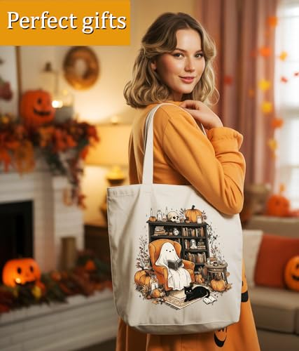 Image of Book Lovers Gifts Tote Bag for Bookish Readers, Aesthetic Book Tote Bag for Librarian, Medium Size with Inner Pocket