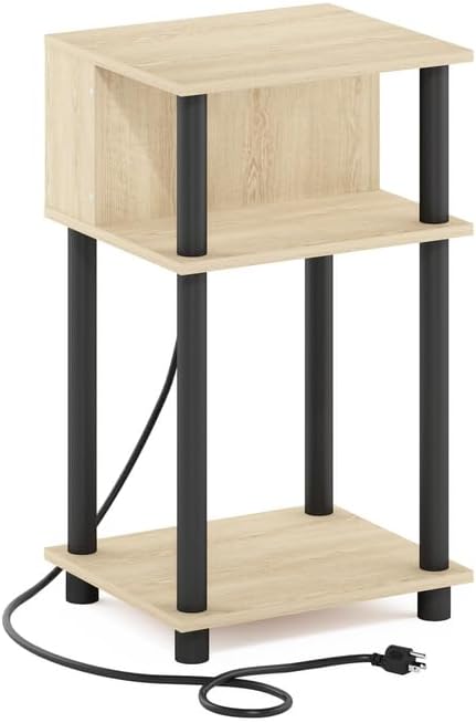 HomeStock 3-Tier Open End Table with Charging PortsModern Living Room Storage