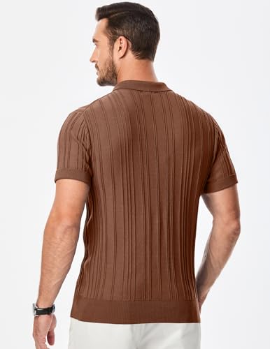 JMIERR Mens Casual Polo Shirt Short Sleeve Classic Fit Knit T Shirt Golf Shirts with Zipper4