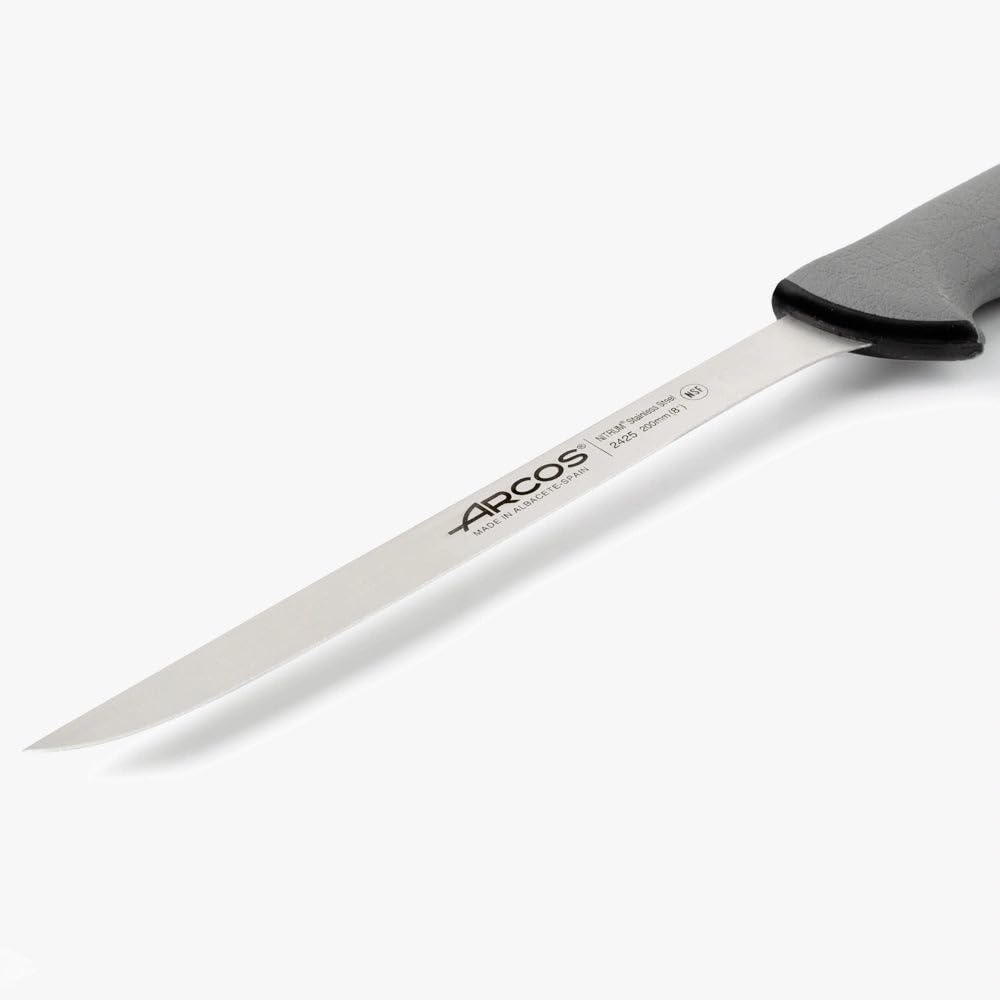 Arcos Serie Colour Prof - Cuchillo Fileteador Flexible - Hoja de Acero Inoxidable NITRUM de 200 mm - Mango de Polipropileno recubierto de Elastómero Color gris