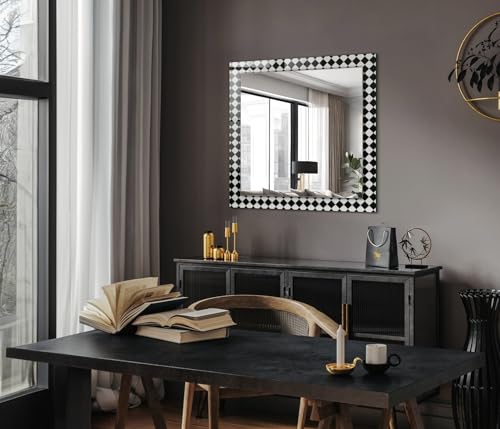 Miroir carré 60x60 cm moderne sans cadre imprimé damier noir et blanc - 4