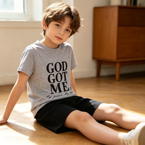 Image of Boys 2 Piece Outfits Short Sleeve Basketball Pattern T-Shirt and Shorts Summer Clothes for Kids 5-12 Years