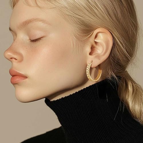 Gold Hoop Earrings for Women 14K Gold Earrings for Women with Cubic Zirconia Hollow-Carved Design Like a Fine Piece of Lace Womens Hoop Earring Trendy 25/30mm 7