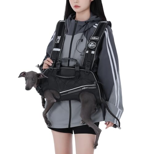 Wakytu 小型犬用バックパックキャリア／犬用リフトハーネス、調節可能なパッド付き ストラップを備え、障害のある犬、関節損傷、関節炎、安定性を失った犬の散歩に適しています。XL サイズ（24-35 ポンド）