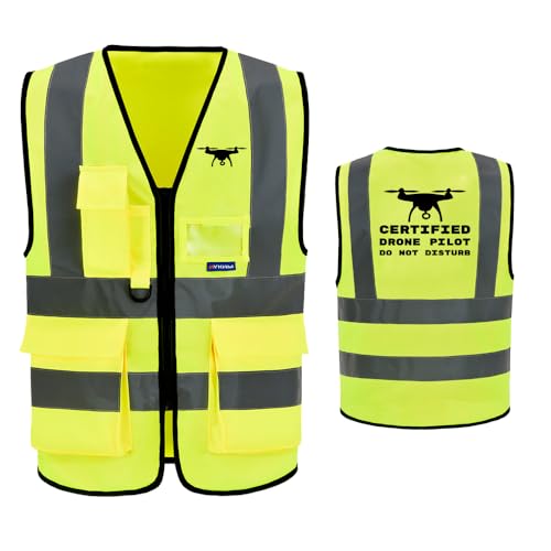Hi Vis Drone Pilot Vests - 7 Pockets Safety Vest with Zipper for Men & Women