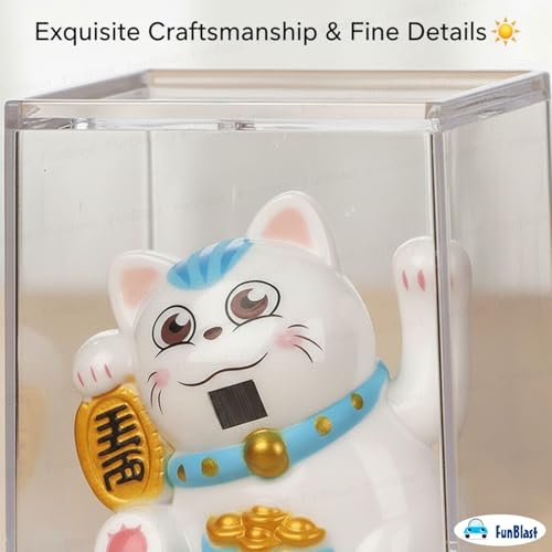 Image of FunBlast Maneki Neko Lucky Cat, Waving Arm Solar Powered Good Luck Wealth Welcoming Display Car Decor Paw Up with Arm, Decor Item for Home, Office and Car (Blue)