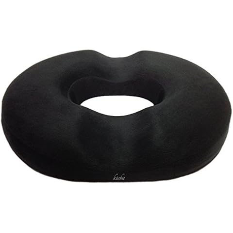 Kieba Hemorrhoid Treatment Donut Tailbone Cushion, Prostate Pillow, Pregnancy, Post Natal, Bed Sores, Coccyx, Sciatica, 18 Inches. Ultra Premium Comfort Foam (Black) Cover