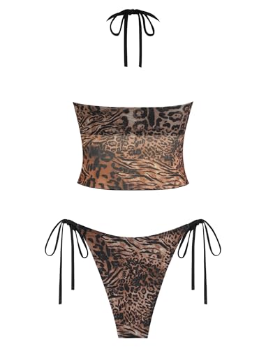 ZAFUL Floral Twist Bikini Set for Women Halter Tankini Tie Side String Swimsuit Two Piece Bathing Suit2