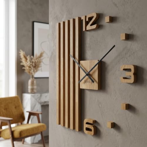 Orologio da parete 3D fai da te in legno di quercia lamelle, grande orologio da parete da 60 cm, design moderno EKO orologio da parete decorazione per ufficio, soggiorno, camera da letto