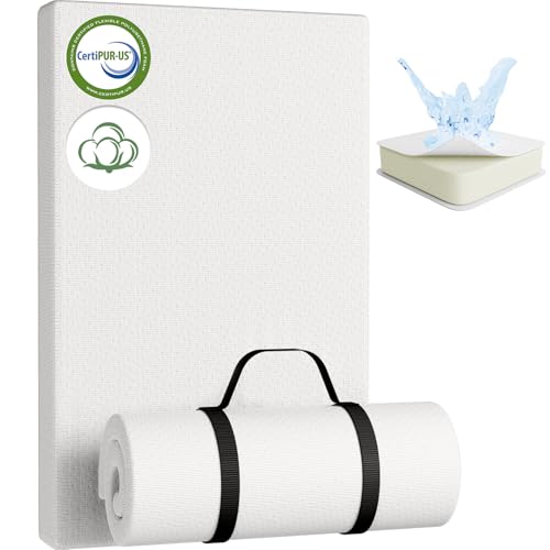 YENING Organic Cotton Pack and Play Mattress Pad Breathable 38x26 Waterproof Baby Mattress for Pack N Play Matress Topper Waterproof with Strap White