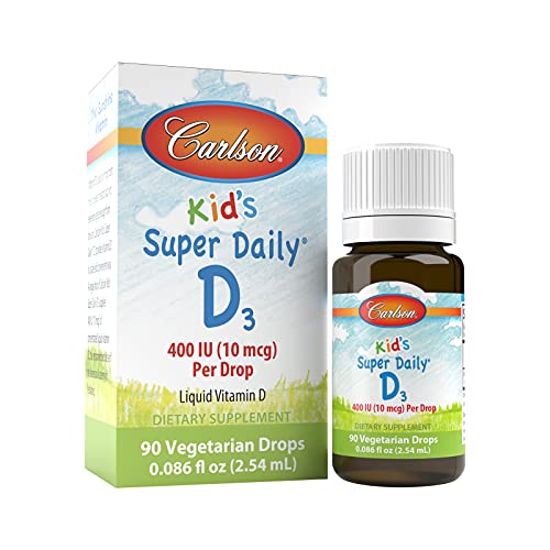 Image of Carlson - Kid's Super Daily D3, Kids Vitamin D Drops, 400 IU (10 mcg) per Drop, Vegetarian, Liquid Vitamin D Drops for Kids, Unflavored, 90 Drops (2.54 mL)