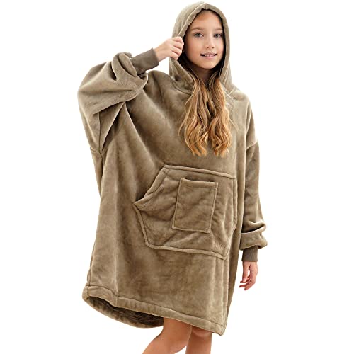 REDESS Blanket Hoodie Sweatshirt, Wearable Blanket Oversized Sherpa with Sleeves Giant Pocket, Cozy Hoodie for Children Kids