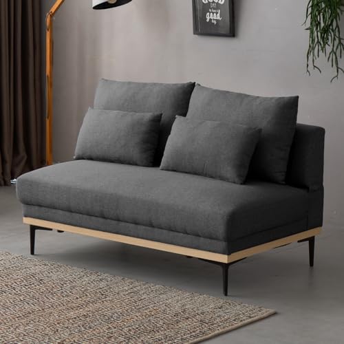 モダンデコ ソファー 2人掛け ストレートソファ 幅121cm クッション付き ファブリック (座面:ポケットコイル, チャコールグレーストレートタイプ)