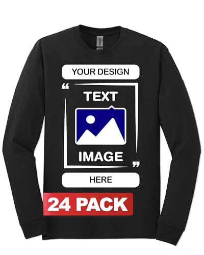 Image of Gildan Custom Long Sleeve T-Shirts - Personalized Heavy Cotton Crewneck Tee Unisex Men Women - Customize Image, Text & Photo
