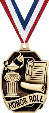 Honor ROLL Medals - 2" Gold Academic Honor Roll Award Medals