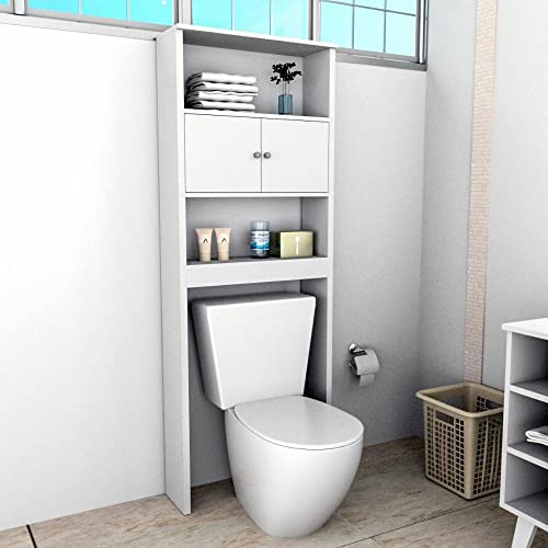 Armário Multiuso Banheiro 2 Portas 3 Prateleiras Slim Branco