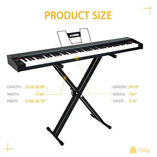 LAGRIMA LAG-600 Full Size Key Portable Digital Piano, 88 Key Electric Keyboard Piano for Beginner/Adults with X Stand, Bluetooth, Sustain Pedal, Power Supply, Music Stand, Black - Thumbnail 2