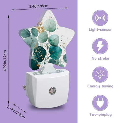 Image of Eucalyptus Gree Night Lights Plug Into Wall Decorative,Gold Foil Nightlight with Dusk Sensor for Bathroom,Kitchen,Entryway,Room Accent,Gifts