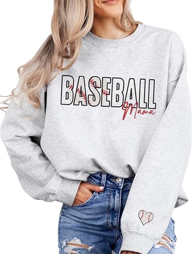 Nani Baseball Mama Embroidered Sweatshirt, Baseball Mama Sweatshirt For Mom Gameday Mother's Day Christmas Sports Grey L