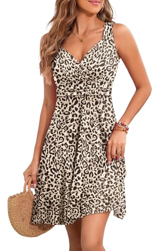 Image of Womens Wrap V Neck Sleeveless Sundress Summer Flare Tank Dress