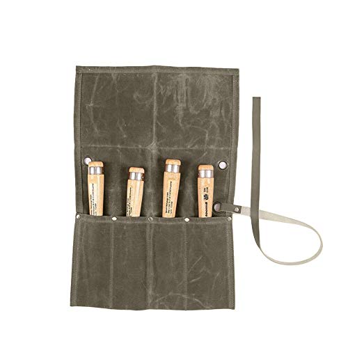Waxed Canvas Tool Roll Up Bag,Chisel Carrying Case,Wrench Holder Pouch, 4 Pockets Tote