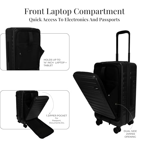 Image of F Gear Windsor Small 56cm German Makrolon Polycarbonate|Japanese Hinomoto Wheels|Front-Opening Trunk-Style Hard Luggage|Cabin Suitcase for Travel|Laptop Sleeve, Expandable & Anti-Theft Zipper| Black